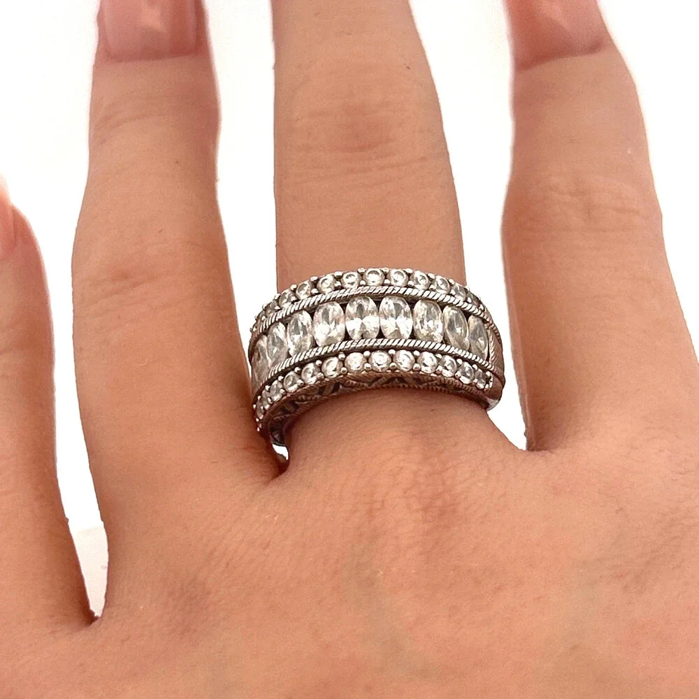Judith Ripka 925 Sterling Silver Cubic Zirconia Statement Tapered Band Ring
